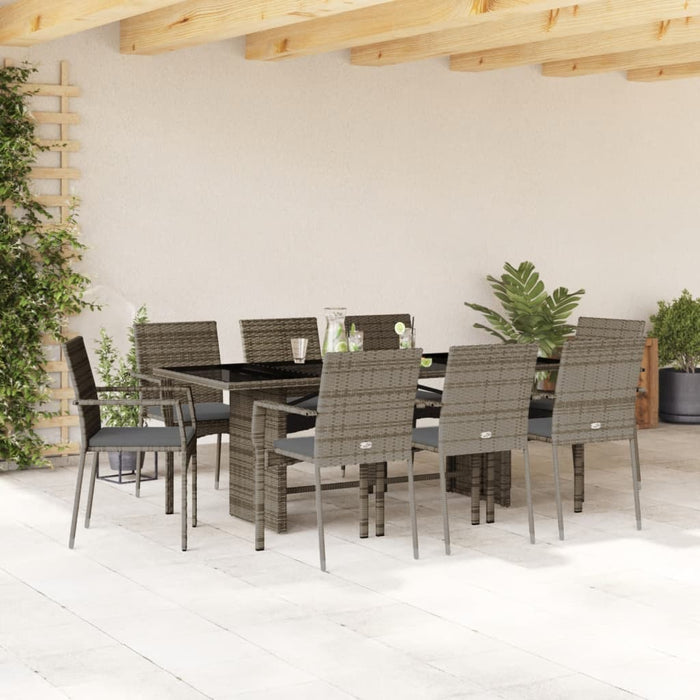 Set mobilier grădină cu perne, 9 piese, gri, poliratan - WALTI WALTI