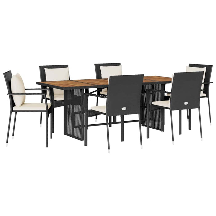 Set mobilier de grădină cu perne, 7 piese, negru, poliratan WALTI
