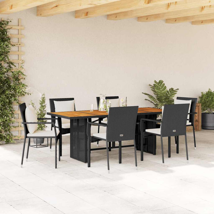 Set mobilier de grădină cu perne, 7 piese, negru, poliratan WALTI