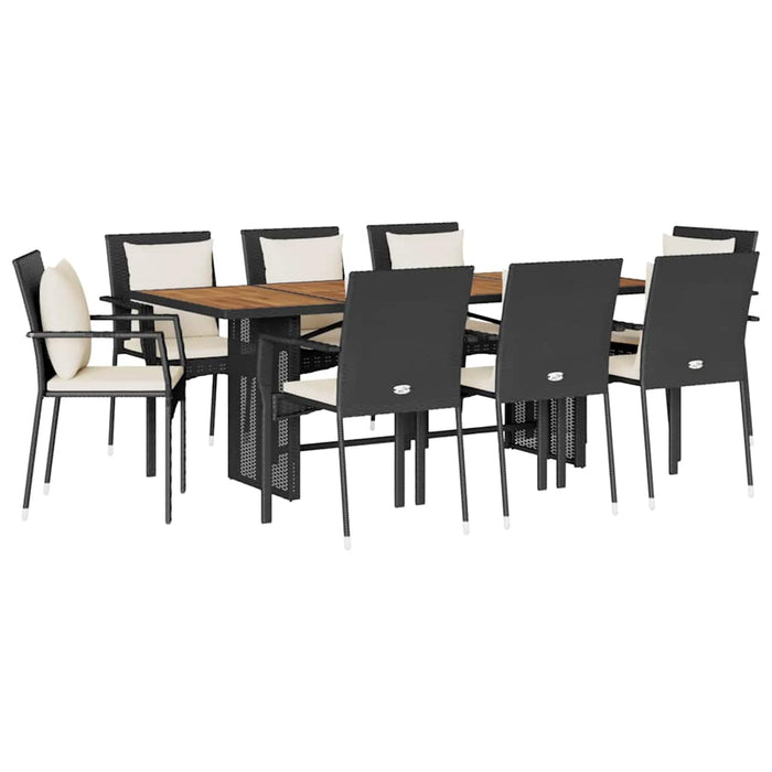 Set mobilier de grădină cu perne, 9 piese, negru, poliratan - WALTI WALTI
