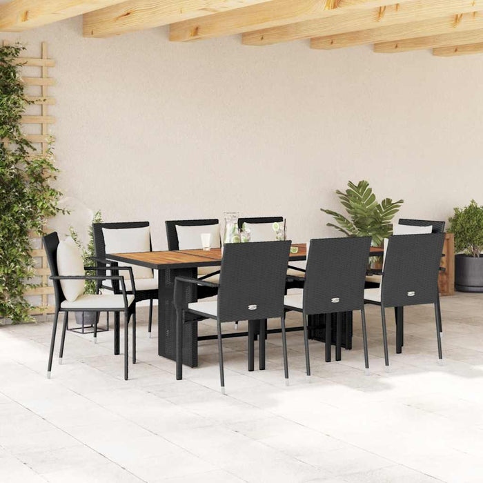 Set mobilier de grădină cu perne, 9 piese, negru, poliratan - WALTI WALTI