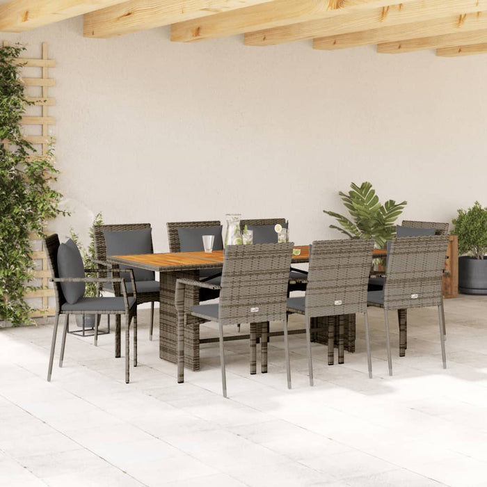 Set mobilier grădină cu perne, 9 piese, gri, poliratan - WALTI WALTI