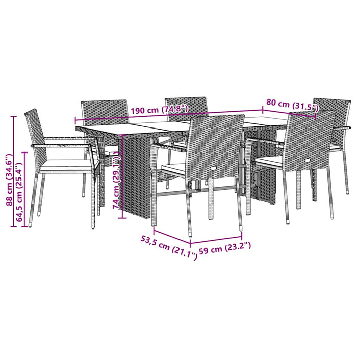 Set mobilier de grădină cu perne, 7 piese, negru, poliratan WALTI