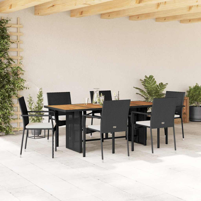 Set mobilier de grădină cu perne, 7 piese, negru, poliratan WALTI