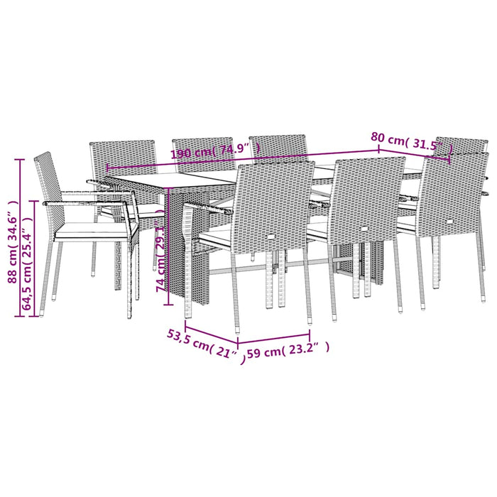 Set mobilier de grădină cu perne, 9 piese, negru, poliratan - WALTI WALTI