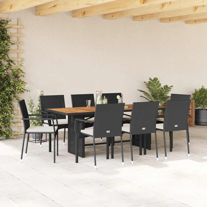 Set mobilier de grădină cu perne, 9 piese, negru, poliratan - WALTI WALTI