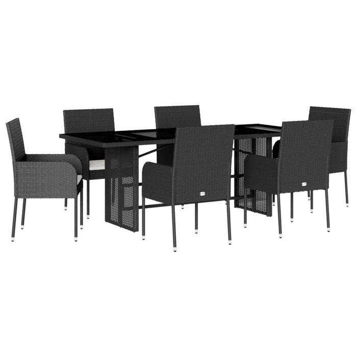 Set mobilier de grădină cu perne, 7 piese, negru, poliratan WALTI