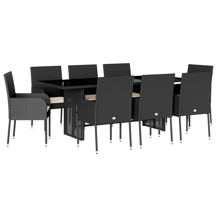 Set mobilier de grădină cu perne, 9 piese, negru, poliratan - WALTI WALTI