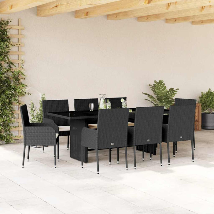 Set mobilier de grădină cu perne, 9 piese, negru, poliratan - WALTI WALTI