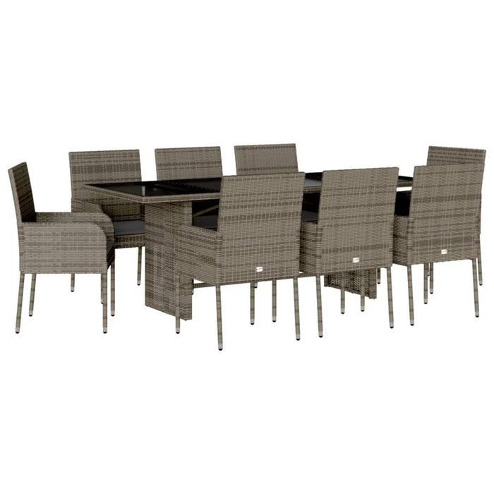 Set mobilier grădină cu perne, 9 piese, gri, poliratan WALTI