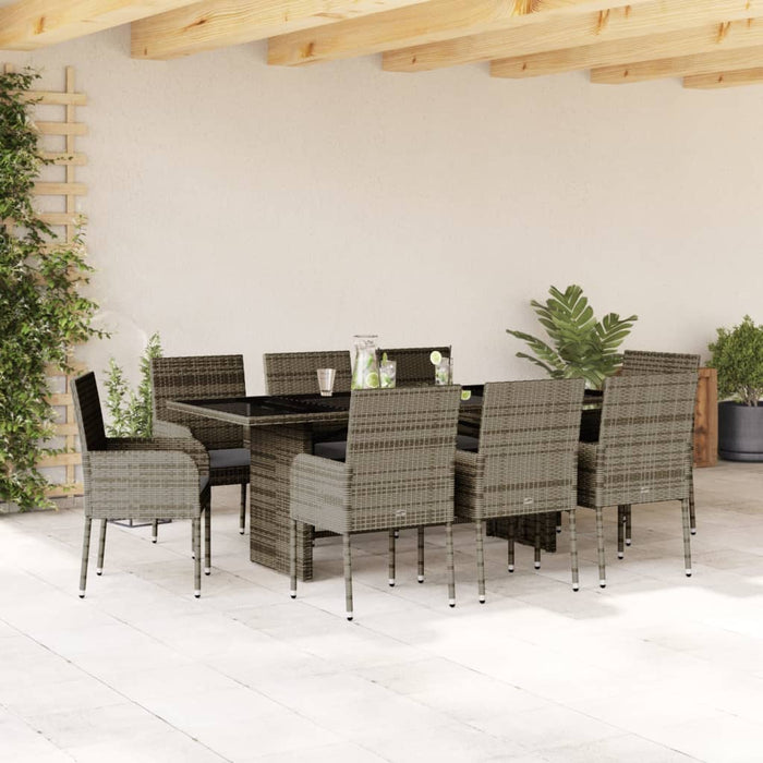 Set mobilier grădină cu perne, 9 piese, gri, poliratan WALTI