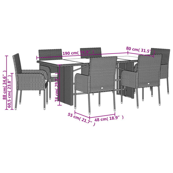 Set mobilier de grădină cu perne, 7 piese, gri, poliratan - WALTI WALTI