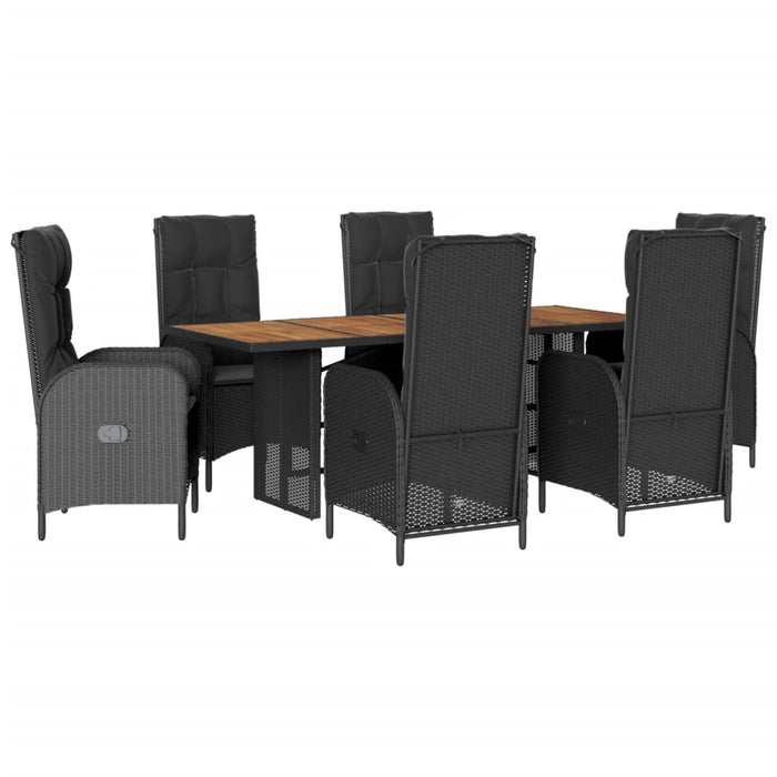 Set mobilier de grădină cu perne, 7 piese, negru, poliratan WALTI