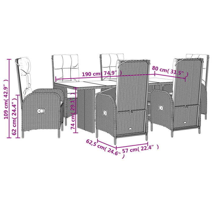 Set mobilier de grădină cu perne, 7 piese, negru, poliratan WALTI