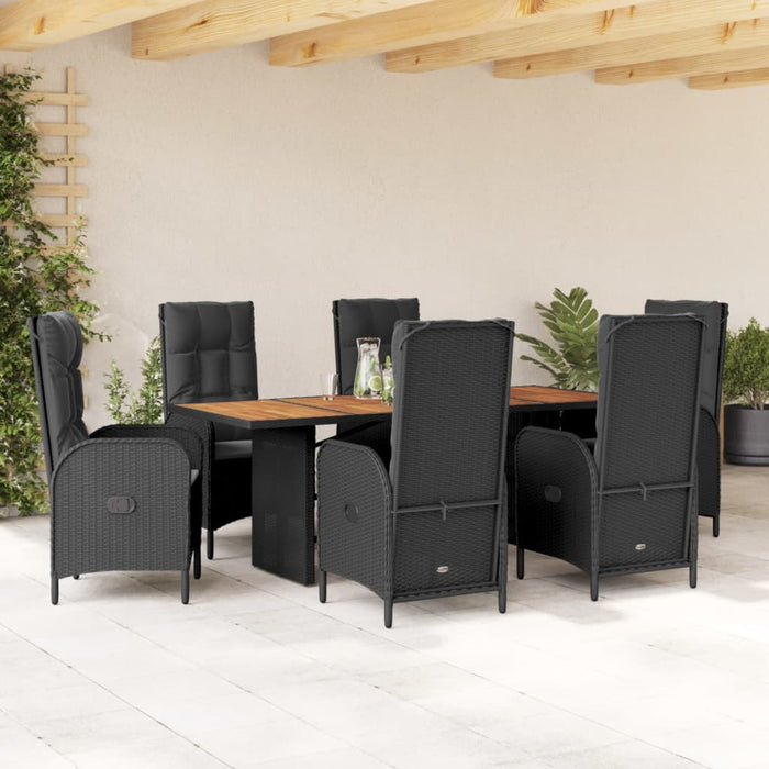 Set mobilier de grădină cu perne, 7 piese, negru, poliratan WALTI