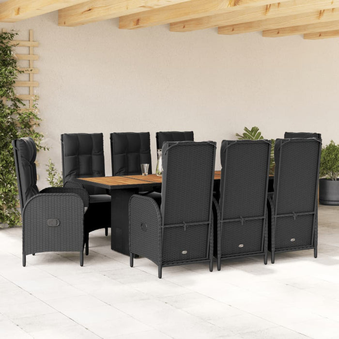Set mobilier de grădină cu perne, 9 piese, negru, poliratan - WALTI WALTI