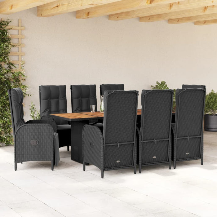 Set mobilier de grădină cu perne, 9 piese, negru, poliratan - WALTI WALTI