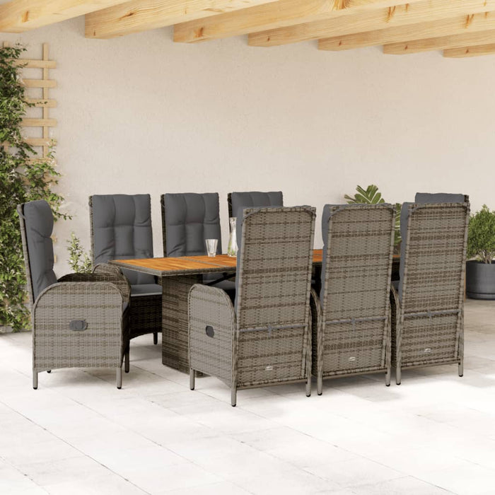 Set mobilier grădină cu perne, 9 piese, gri, poliratan - WALTI WALTI