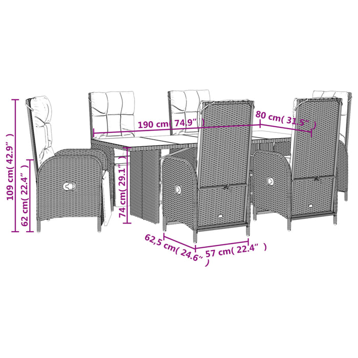 Set mobilier de grădină cu perne, 7 piese, negru, poliratan WALTI