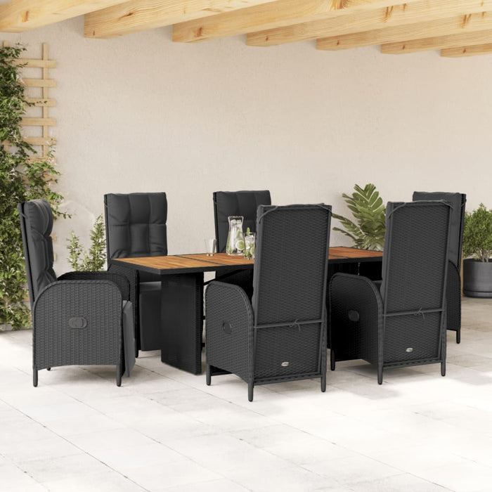 Set mobilier de grădină cu perne, 7 piese, negru, poliratan WALTI