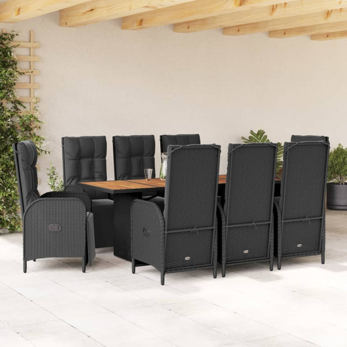Set mobilier de grădină cu perne, 9 piese, negru, poliratan - WALTI WALTI
