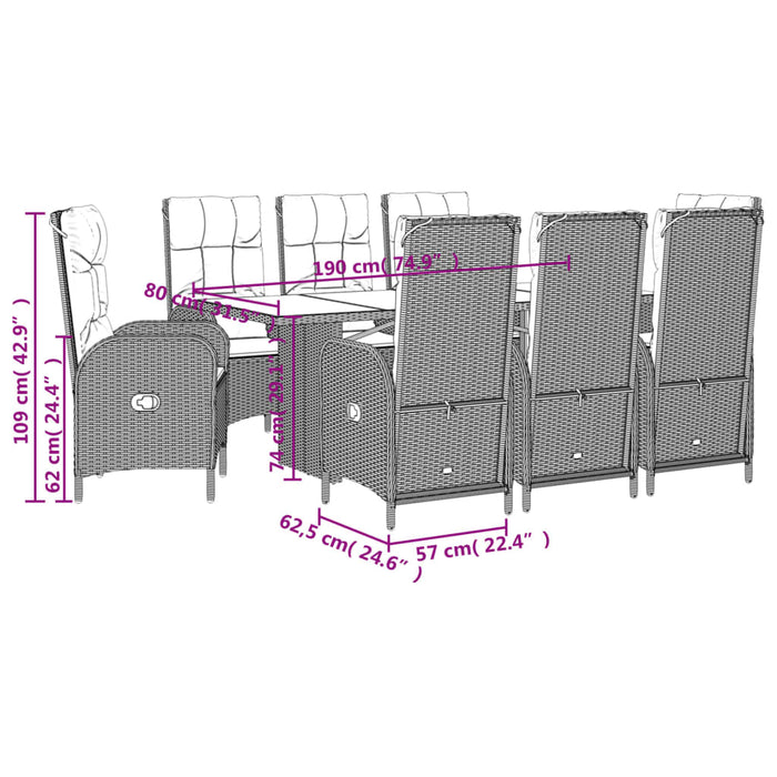 Set mobilier de grădină cu perne, 9 piese, negru, poliratan - WALTI WALTI