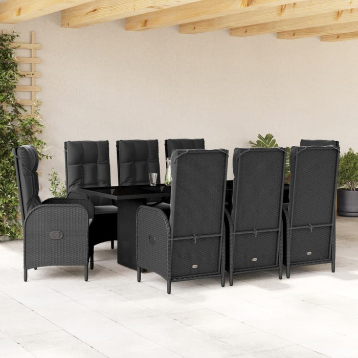 Set mobilier de grădină cu perne, 9 piese, negru, poliratan - WALTI WALTI