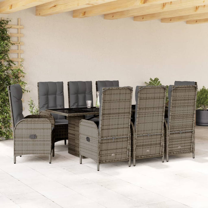 Set mobilier grădină cu perne, 9 piese, gri, poliratan - WALTI WALTI