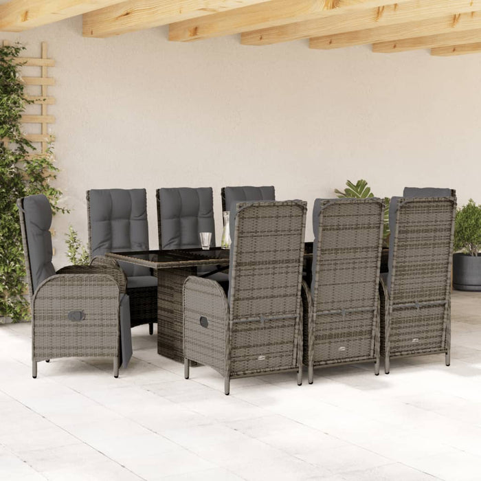 Set mobilier grădină cu perne, 9 piese, gri, poliratan - WALTI WALTI