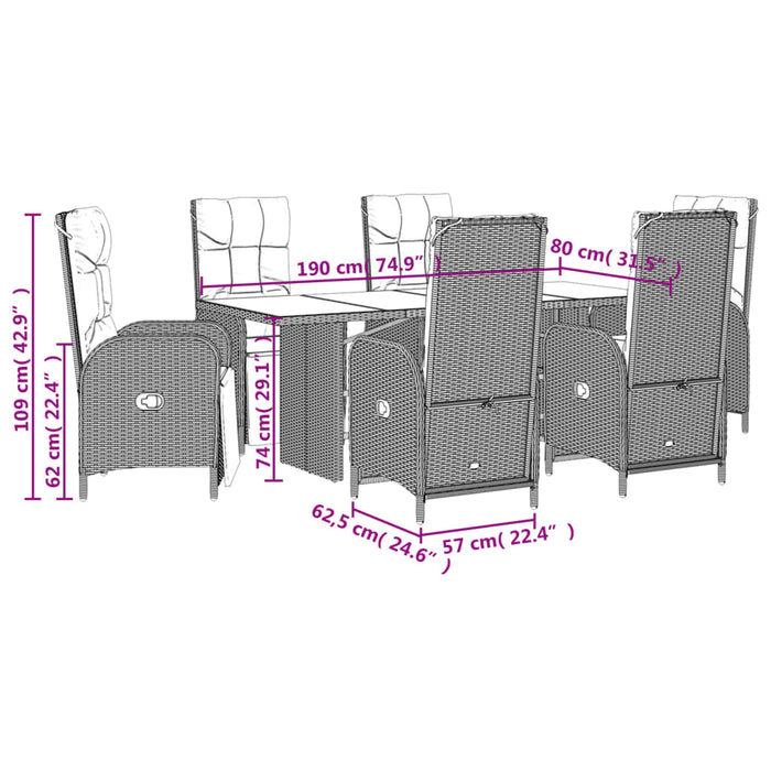 Set mobilier de grădină cu perne, 7 piese, negru, poliratan - WALTI WALTI