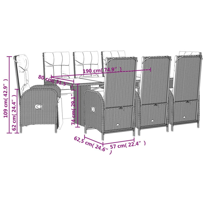 Set mobilier de grădină cu perne, 9 piese, negru, poliratan - WALTI WALTI