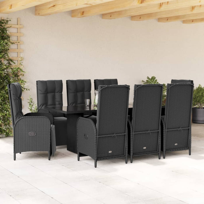 Set mobilier de grădină cu perne, 9 piese, negru, poliratan - WALTI WALTI