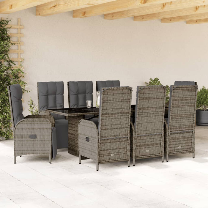 Set mobilier grădină cu perne, 9 piese, gri, poliratan - WALTI WALTI