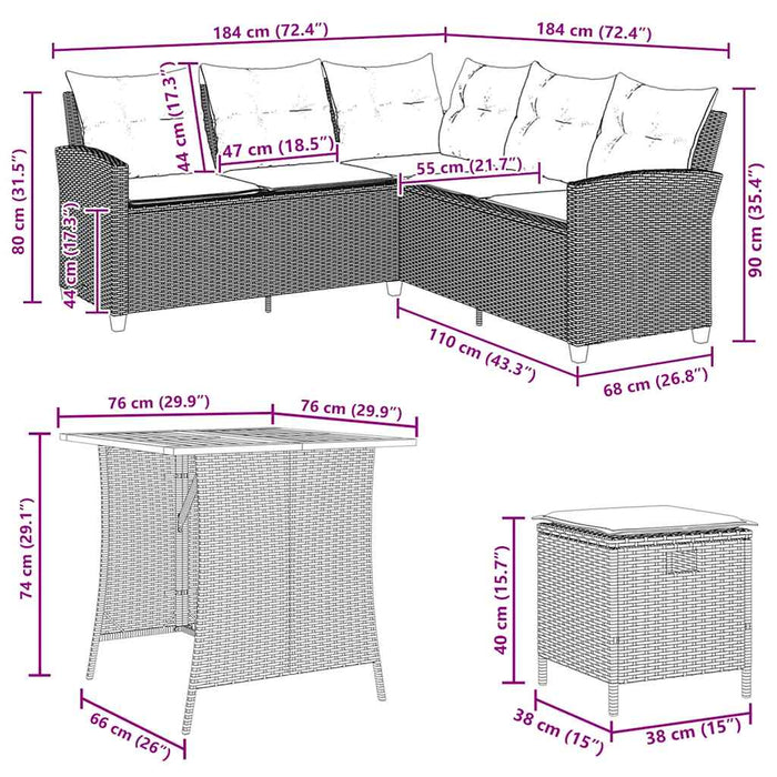 Set canapele de grădină cu 6 piese și perne, formă de L, bej, poliratan WALTI