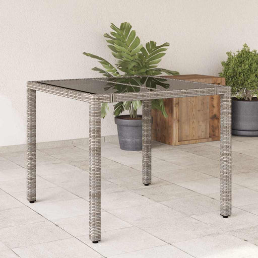 Masă de grădină cu blat din sticlă, gri, 90x90x75 cm, poliratan - WALTI WALTI