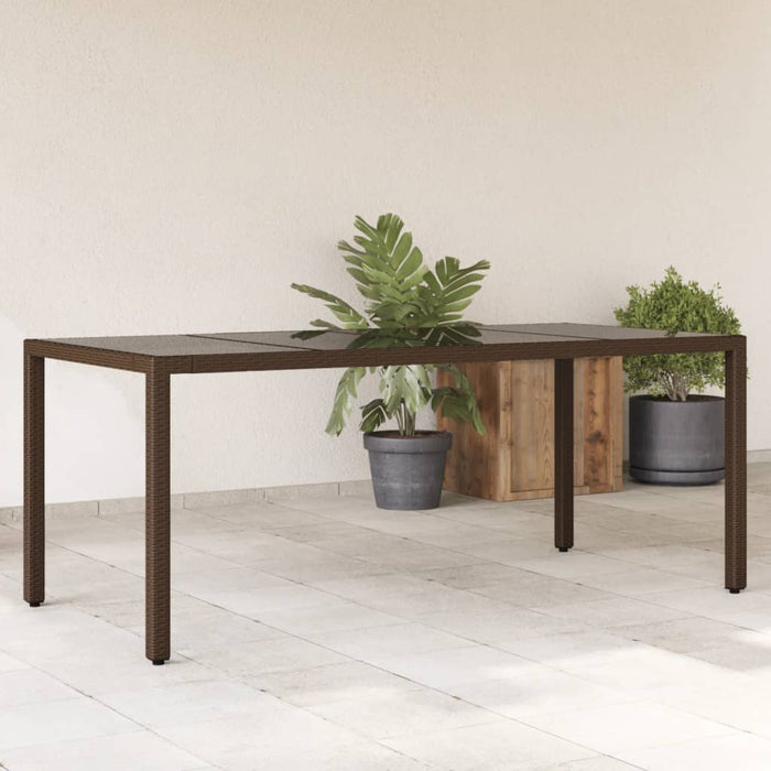 Masă de grădină cu blat din sticlă maro 190x90x75 cm poliratan - WALTI WALTI