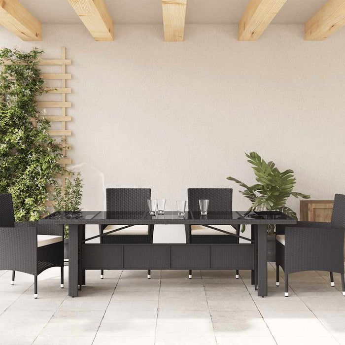 Masă grădină cu blat din sticlă, negru, 240x90x75 cm, poliratan - WALTI WALTI