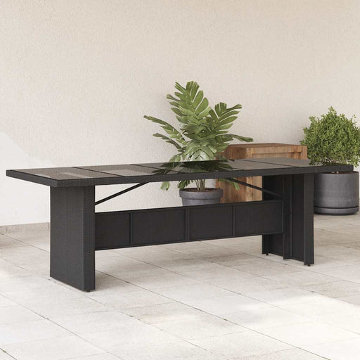 Masă grădină cu blat din sticlă, negru, 240x90x75 cm, poliratan - WALTI WALTI