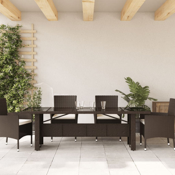 Masă de grădină cu blat din sticlă maro 240x90x75 cm poliratan - WALTI WALTI