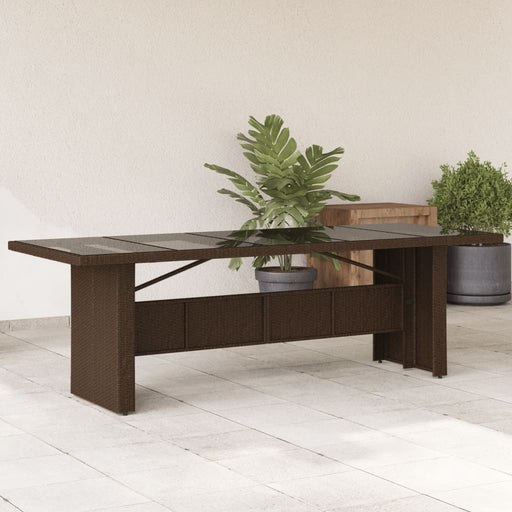 Masă de grădină cu blat din sticlă maro 240x90x75 cm poliratan - WALTI WALTI