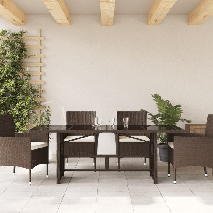 Masă de grădină cu blat din sticlă maro 190x80x75 cm poliratan - WALTI WALTI