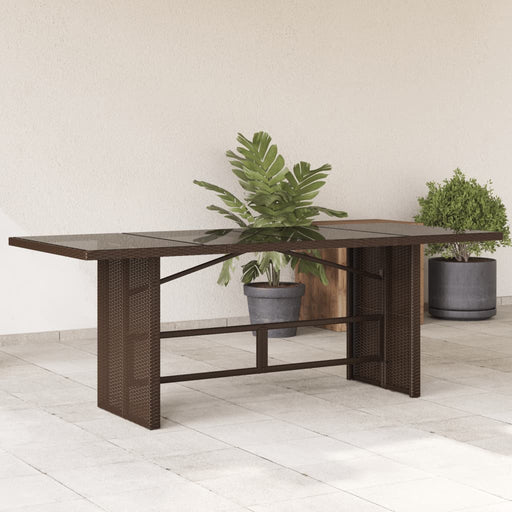 Masă de grădină cu blat din sticlă maro 190x80x75 cm poliratan - WALTI WALTI