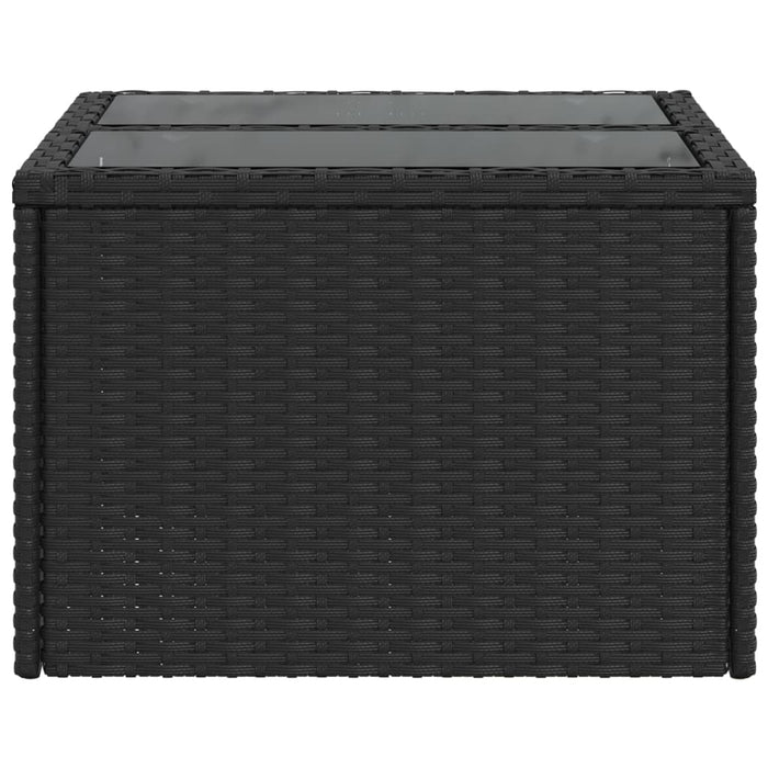 Masă de grădină cu blat din sticlă, negru 55x55x37 cm poliratan - WALTI WALTI