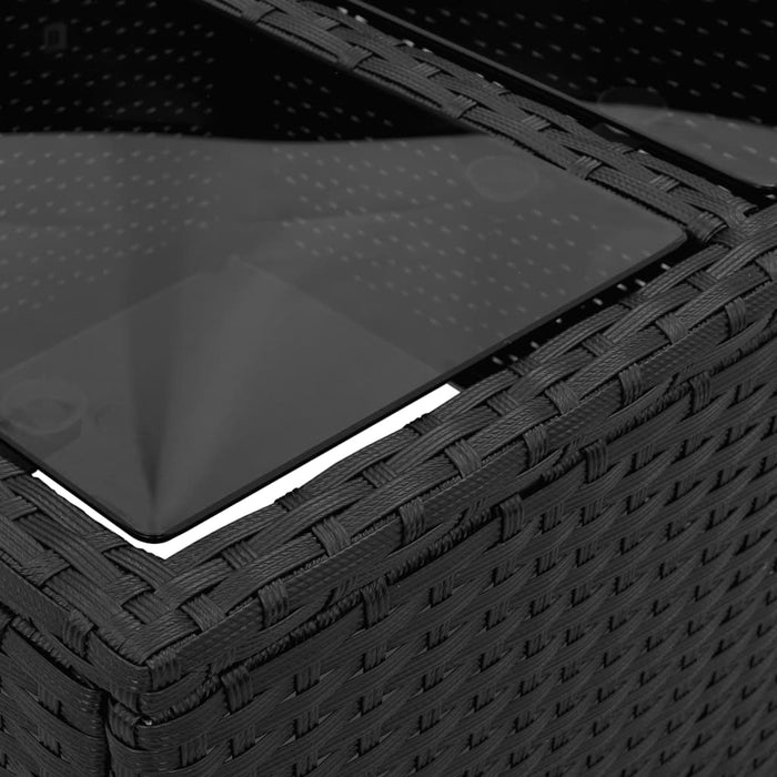 Masă de grădină cu blat din sticlă, negru 55x55x37 cm poliratan - WALTI WALTI