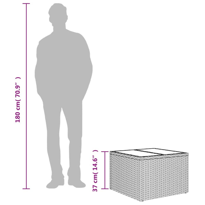 Masă de grădină cu blat din sticlă, negru 55x55x37 cm poliratan - WALTI WALTI