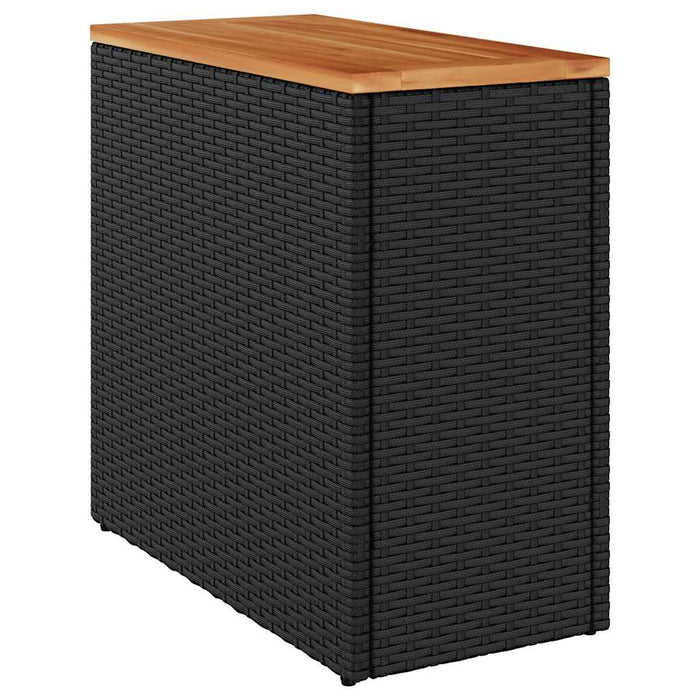 Masă laterală de grădină cu blat din lemn, neagră, 58x27,5x55 cm, poliratan WALTI