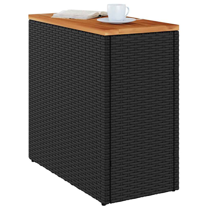 Masă laterală de grădină cu blat din lemn, neagră, 58x27,5x55 cm, poliratan WALTI
