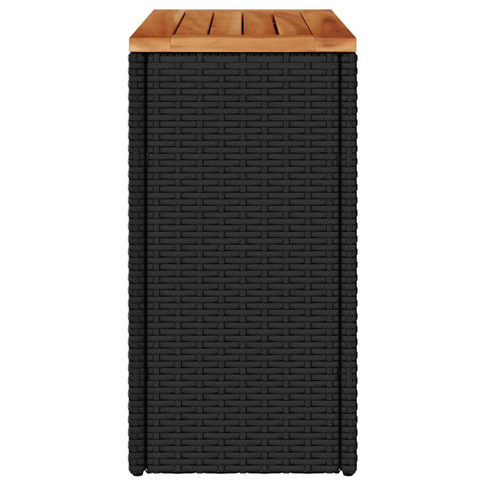 Masă laterală de grădină cu blat din lemn, neagră, 58x27,5x55 cm, poliratan WALTI