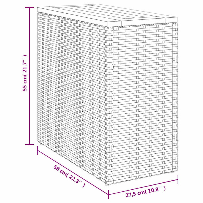 Masă laterală de grădină cu blat din lemn, neagră, 58x27,5x55 cm, poliratan WALTI