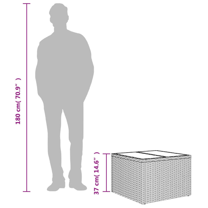 Masă de grădină cu blat din sticlă, bej, 55x55x37 cm, poliratan - WALTI WALTI